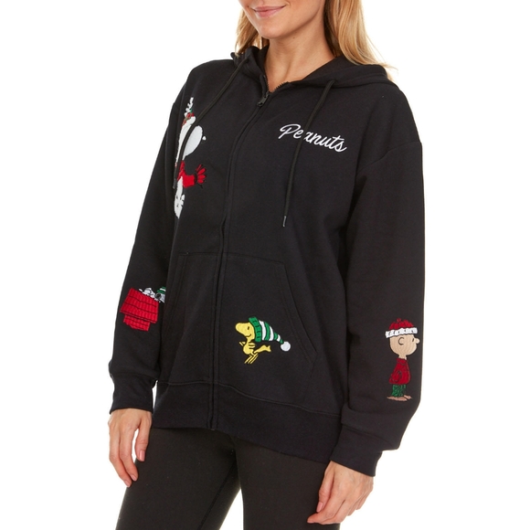NWT Licensed Ladies Character PEANUTS SNOOPY Holiday Full Zip Up Hoodie Jacket L - Picture 7 of 11